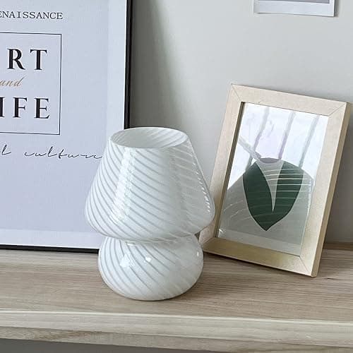 jonong Bedside Lamp Glass Striped Mushroom Table Lamp 110V Creative Gift Night Light (White) thumbnail 5
