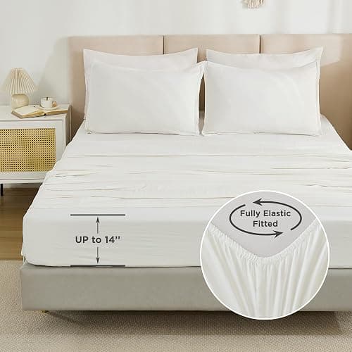 Litanika Queen Comforter Set Ivory - 7 Pieces Bed in a Bag Queen Bedding Comforter Sets, Solid Lightweight Bed Set with Comforter, Sheets, Pillowcases & Shams thumbnail 5