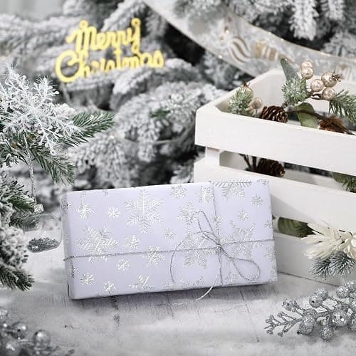 WRAPAHOLIC 3D Kraft Christmas Wrapping Paper Roll - Mini Roll - 17 Inch x 16.5 Feet - Silver and White Snowflake Wrapping Paper with Embossed Perfect for Christmas, Holiday, Party Celebration thumbnail 5