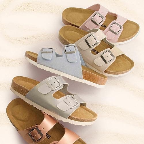 CUSHIONAIRE Lane Cork Footbed Sandals for Women – Comfortable Double Buckle Slip-On with Genuine Suede Footbed & Arch Support Slides for Women Footwear - 7 - Brown thumbnail 5