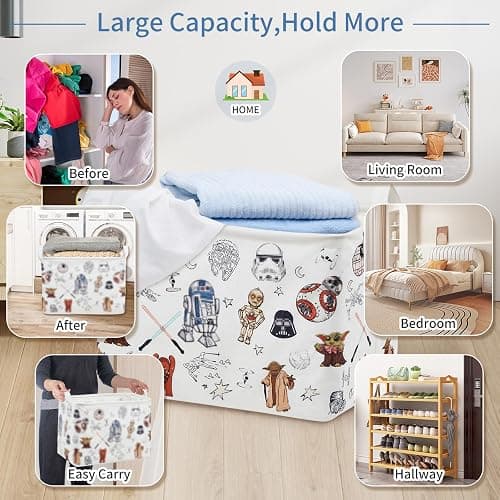 BHXXRQRQ Star Room Nursery Decor,Baby Laundry Large Hamper Foldable With Waterproof Pe Coating,Dirty Clothes Basket Featuring The Child,Bedroom,Bathroom Set,Toy Bin,Kids Birthday Gifts (Square) thumbnail 5