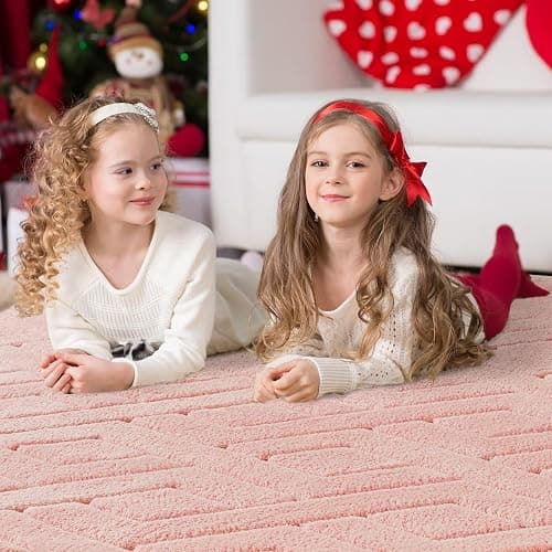 Flagover 3x5 Pink Washable Area Rug for Girls Bedroom, Modern Geometric Shag Non-Slip Living Room Rugs, Fluffy Plush Soft Memory Foam Carpet for Kids Room Nursery Room Dorm Bedside Decor thumbnail 3