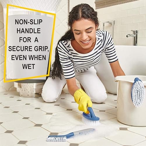 Scrub Brush Set of 6 pcs - Cleaning Shower Scrubbers with Squeegee for Shower Glass and Adhesive Wall Hooks Including Grout Cleaner Brush, Scrub Brushes for Cleaning Bathroom, Shower, Tile, Bathtub thumbnail 5