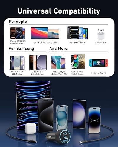 USB C Car Charger, 3-Port 67W Dual USB-C & USB-A Car Power Adapter PD/QC Fast Charging Cigarette Lighter for iPhone 17/16/15/14/13/12/11 Pro Max, iPad, Samsung Galaxy S25 S24/S23/S22, Pixel, Android thumbnail 7