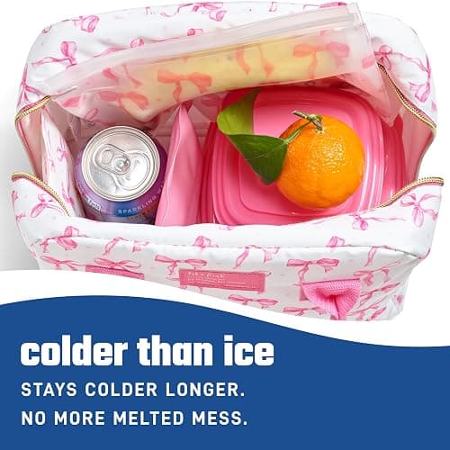 Fit & Fresh Cool Coolers 2 Pack Soft Ice for Lunch Bags, Flexible Stretch Nylon, Durable, Reusable Lunch Box Ice Packs, Soft Ice, Reusable Freezer Packs, Lunch Ice, Easy to Clean, Pink Bows thumbnail 2