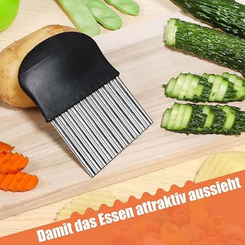 Wellenschneider,14x9,5 cm Riffelmesser Wellenmesser Kinder Wellenschnittmesser Gurkenschneider Pommesschneider Kartoffelschneider Beikost Zubehör Edelstahl für Pommes Kartoffeln Gemüse Obst Gurken thumbnail 4