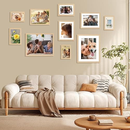 FIXSMITH 8x10 Picture Frame Bulk-6 Pack, Photo Frame with HD Plexiglass, Display Pictures 5x7 with Mat or 8x10 Without Mat, Natural Picture Frames Collage Wall Decor, Wall & Tabletop Picture Frames thumbnail 2