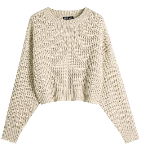 Ckikiou Spring Fall Crew Neck Batwing Cute Cropped Sweater for Women Sexy Lightweight Soft Knitted Short Pullover Jumper - Image 1