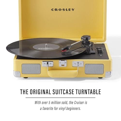 Crosley CR8005F-LY Cruiser Plus Vintage 3-Speed Bluetooth in/Out Suitcase Vinyl Record Player Turntable with Built-in Speakers, Lemon Yellow thumbnail 2