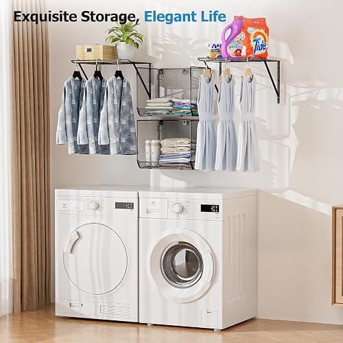 2 Pack Laundry Room Shelves Organization And Storage,Wall Mounted Clothes Drying Rack With Wire Mesh Basket Over Washer And Dryer,Large Capacity Floating Wall Shelf For Bathroom,Kitchen,Storeroom thumbnail 6