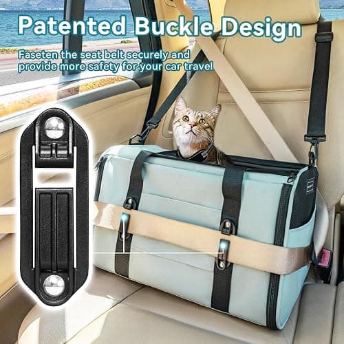 PETSFIT Cat Car Carrier for Small/Medium Cats Dogs, 18"x11"x11" Airline Approved Cat Carrier, with Patent Safety Buckles and Escape-Proof Zipper - Safeguarding Car Travel, Airplane, Vet, Outdoor thumbnail 3