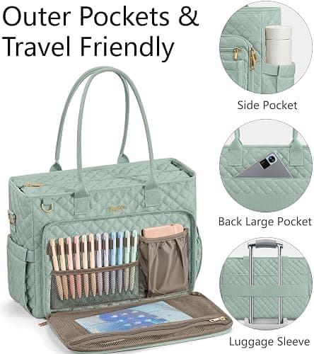 Bagstellar Teacher Tote Bag for Women, 15.6" Laptop Work Tote Computer Bag | Quilted Bible Nurse Bag with 40oz Cup Holder, Insulated Pocket & Strap, Large Laptop Briefcase for School Travel Office Gifts thumbnail 6