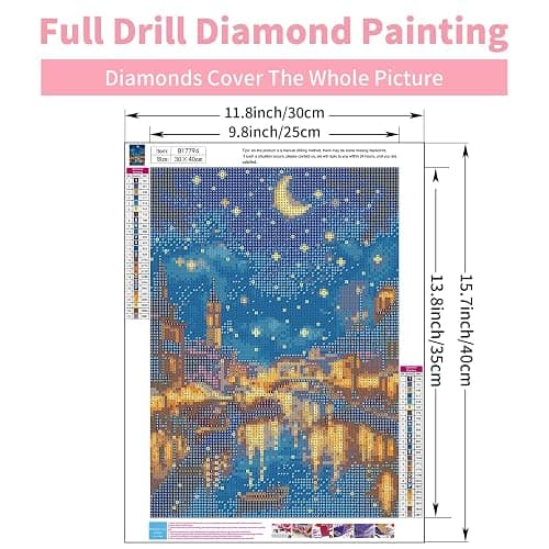 GEEHEIY Venice Diamond Art Kits for Adults, 5D Full Drill Diamond Painting Kit, Moonlit Starry Night Cityscape Water Reflections, DIY Crystal Gem Art for Beginners, Home Wall Decor Gift 30 x 40cm thumbnail 3
