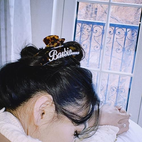 Personalized Rhinestone Hair Claw Barrettes - Custom Name/Number, French Design Cellulose Acetate Clips for Women & Girls (Tortoise, 4") thumbnail 2