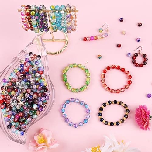 1800PCS 8mm Crackle Glass Beads Bracelet Making Kit, 48 Colors Glass Beads for Jewelry Making, Round Crystal Beads for Bracelets, Friendship Bracelet kit for DIY Crafts Gifts, 2 Box (Crackle Colors) thumbnail 5