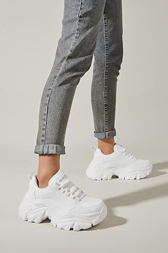 K KIP WOK Chunky Sneakers for Women Fashion Platform White Leather Casual Dad Shoes Comfortable Wedge Walking Sport Sneakers thumbnail 10