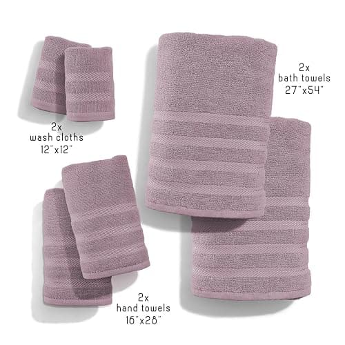 Hearth & Harbor Bath Towels for Bathroom - 100% Ring Spun Cotton Luxury Bathroom Towels - Soft & Highly Absorbent Bath Towels Set, 6 Piece Set, Dusty Purple thumbnail 4