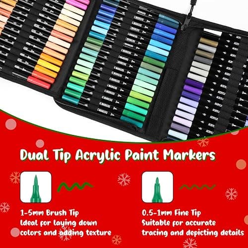 Pagather 72 Colors Acrylic Paint Markers, Dual Tip with Fine Tip and Brush Tip Pens for Stone, Wood, Calligraphy, Canvas, Ceramic, Metal, Glass, Rock Painting, DIY Crafts Art Supplies Kit thumbnail 3
