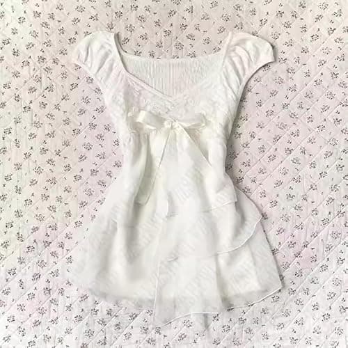 Grunge Emo Goth Shirts Y2k Lace Bow Coquette Babydoll Tops Women Vintage Graphic Tee 2000s Summer Crop Tops thumbnail 3