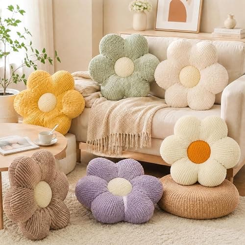QFWFG Flower Floor Cushion, Soft Plush Daisy Throw Pillow, Aesthetic Cute Floor Pillow Decorative Scatter Seat Cushion for Sofa Bed Bedroom Home Decor, White 15.7 Inch thumbnail 7