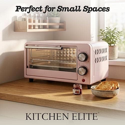 Kitchen Elite 4-Slice Countertop Toaster Oven, Stainless Steel Tray, Pink thumbnail 9