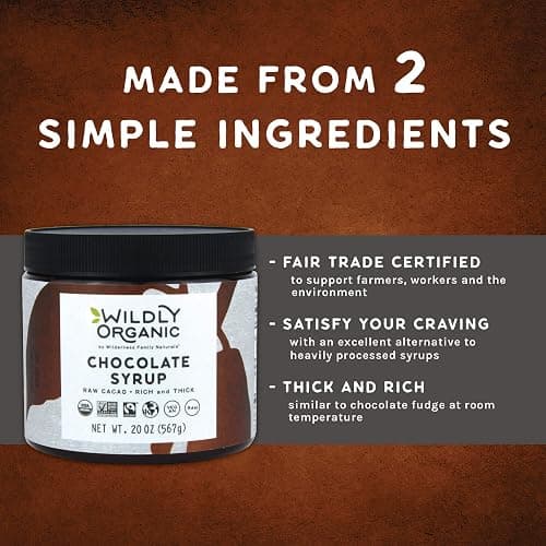 Wildly Organic Chocolate Syrup 20 Oz - Organic, Dairy-Free, Fair Trade, Non-GMO, Kosher, Vegan, Premium Rich Chocolate Flavor - Perfect for Ice Cream, Baking, Coffee, Chocolate Milk, Mocha, & Hot Cocoa - 2 Ingredients: Raw Cacao Powder & Raw Agave thumbnail 4