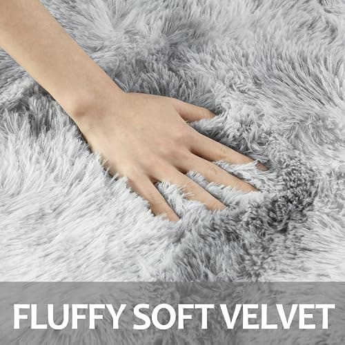 Hutha 4x6 Large Area Rugs for Living Room, Super Soft Fluffy Modern Bedroom Rug, Tie-Dyed Light Grey Indoor Shag Fuzzy Carpets for Girls Kids Nursery Room Home Decor thumbnail 5