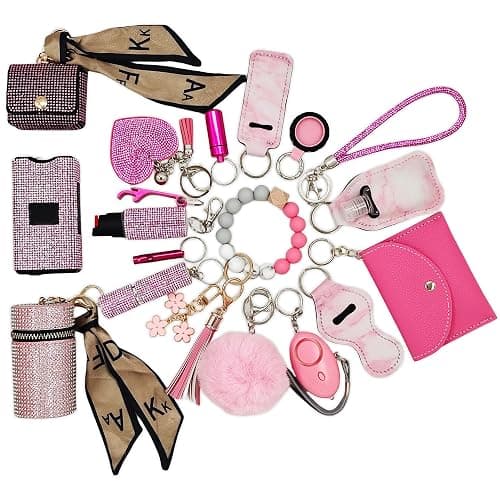 BATUMEYE Keychain Set for Woman Gift with Whistle Bottle Opener Card Holder Wristlet Strap Travel Bottle Holder - Image 1