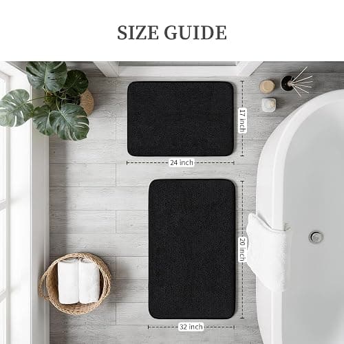 Memory Foam Bathroom Rugs Sets 2 Piece - 0.87" Thick Soft Towel-Like Absorbent Bath Mat Set, Non Slip Machine Washable Bath Rugs Carpet for Bathroom Floor, Tub and Shower (32"x20"+24"x17", Black) thumbnail 2