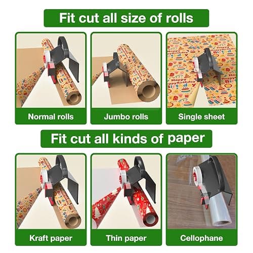 Wraprocut (2-Pack) Wrapping Paper Cutter & Tape Dispenser Dual Use with 4 Tapes，2 Replace Blades Kit for Christmas Gift Wrap Cutter Tool Paper Roll Holder Tube Sliding Slicing for Birthday Holiday. thumbnail 5