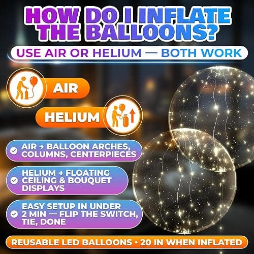 Light Up Balloons 10 Pack, 18 Inch Clear Balloons with LED Lights | Reusable Glow Decor with a String Light and Switch Inside Every Piece - Bright Accents for Weddings, Birthdays, Party Nights thumbnail 10