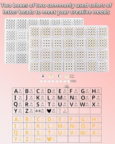 L'EclatDina 2 Box Set Letter Beads, Alphabet Beads for Bracelets, 1900+ PCS Round Number & Heart, 5m Elastic String Jewelry Making Kit, Ideal for Friendship Bracelets (Black+Gold) thumbnail 2