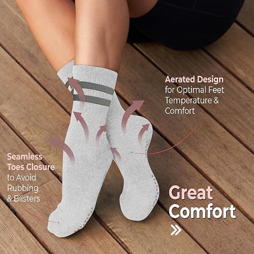 TAVI NOIR Kai Fashion Crew Grip Socks, Small, Heather Grey thumbnail 6