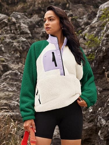 Nirovien Womens Fleece Pullover Long Sleeve Sherpa Jacket Button Down Fuzzy Sweatshirt Warm Outwear with Pockets thumbnail 3