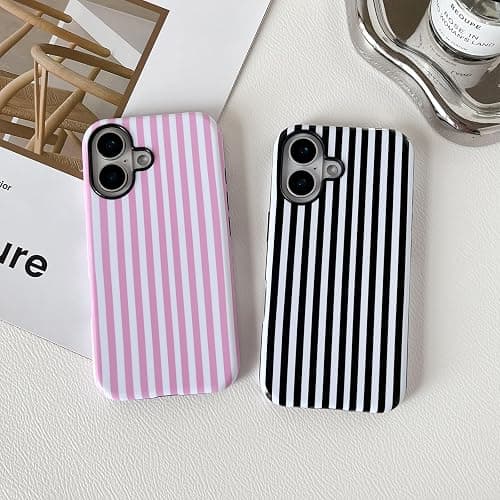 Longlayss Compatible with iPhone 16 Plus Case Cute Aesthetic Striped Phone Case for Women Girl Shockproof Slim TPU and Hard PC Protective Cover (Pink) thumbnail 7
