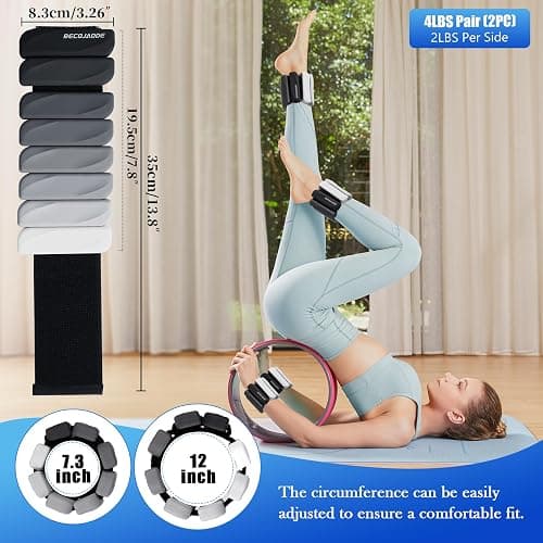 BECOJADDE Ankle Weights Set of 2 (1 lb/2 lb Each) for Women Men Adjustable Wrist Bracelet for Home Gym Weighted Bangles Wristbands Leg Arm Weights for Walking Swimming Running Pilates Yoga Gym thumbnail 6