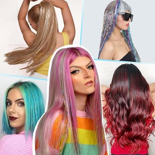 Hair Tinsel, 20 Colors Hair Tinsel Kit, 8000 Strands Tinsel Hair Extensions | 48 Inch Glitter Tinsel Hair with Tools, Heat Resistant Sparkling Fairy Hair Accessories for Girls & Women thumbnail 6