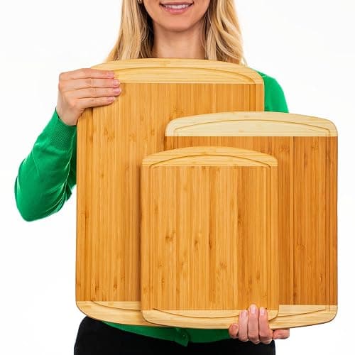 Organic Bamboo Cutting Boards for Kitchen Set of 3 with Lifetime Replacements – Premium Extra Large Wood Chopping Boards with Juice Grooves for Carving & Serving, Non-Toxic & Durable by Greener Chef thumbnail 8