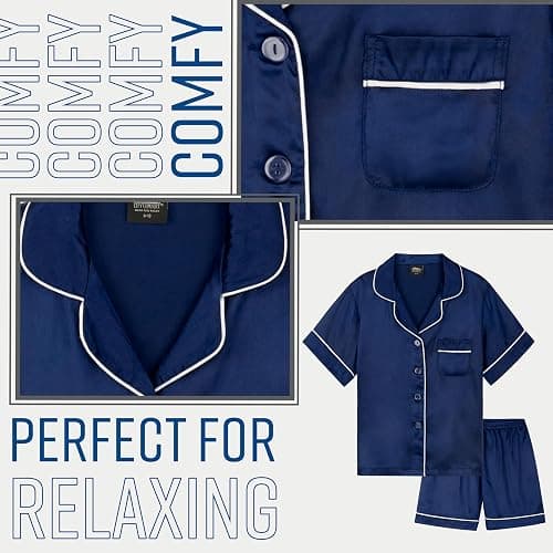 CityComfort Girls Pyjamas for Kids & Teenagers Summer Nightwear Sets Button Down Satin Short PJs Breathable Soft Loungewear Short Sleeved Jammies for Girls thumbnail 5