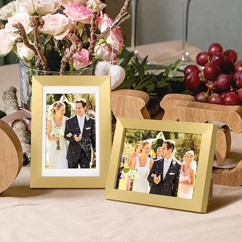 upsimples 4x6 Picture Frame, Display Pictures 3.5x5 with Mat or 4 x 6 Without, Wall Hanging Photo Frames, Gold, 1 Pack thumbnail 2