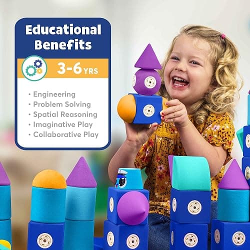 Blockaroo Magnetic Foam Building Blocks - 13-Piece Roadster, Bath Toys for Toddlers, Preschool Toys, Bathtub Toys, Sensory Toys, Blocks for Toddlers 3-5, Engineering Toys for Kids 3-5, Bath Blocks - Roadster thumbnail 4