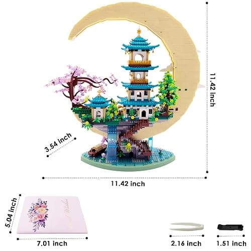 RUUQRUU 4288 PCS Cherry Blossom Tree Building Set for Adults Teens，Chinese Moon Palace Architecture Model，Micro Japanese Sakura Tree House, Mini Cherry Bonsai Tree Bricks, Creative Gift for Kids 14+ thumbnail 3