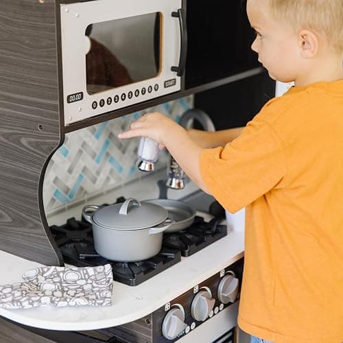 Melissa & Doug Chef's Wooden Pretend Play Kitchen for Kids with “Ice” Cube Dispenser - Charcoal Gray, Kids Kitchen Play Set, for Toddlers and Ages 3+ - FSC-Certified - FSC Certified thumbnail 2