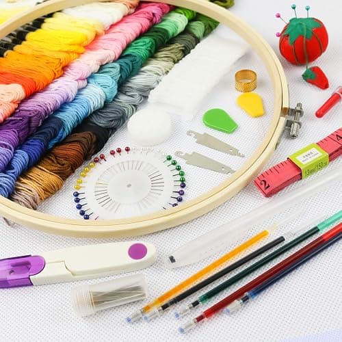 Similane Embroidery Kit 215 Pcs,100 Colors Threads,5 Pcs Embroidery Hoops,3 Pcs Aida Cloth,40 Sewing Pins,Cross Stitch Tools and Embroidery Starter Kit for Adults Beginners thumbnail 2
