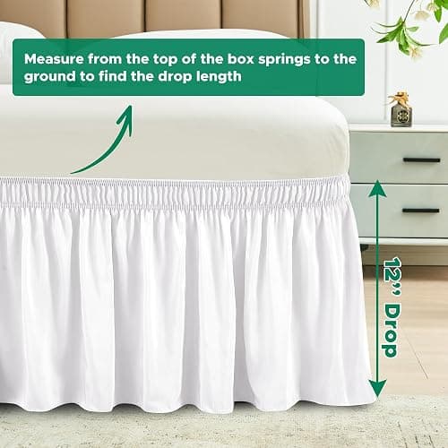 Biscaynebay Wrap Around Bed Skirts for Queen Beds with Short Drop of 12", White Adjustable Elastic Dust Ruffles Easy Fit Wrinkle Resistant Silky Luxurious Fabric Machine Washable thumbnail 3