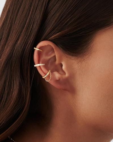 Picuzzy 14K Gold Plated Ear Cuff Earrings for Women Non Piercing, Gold Plated Cuff Earrings for Women, Hypoallergenic Cubic Zirconia Cartilage Hoop Earring Fashion Jewelry Set thumbnail 2