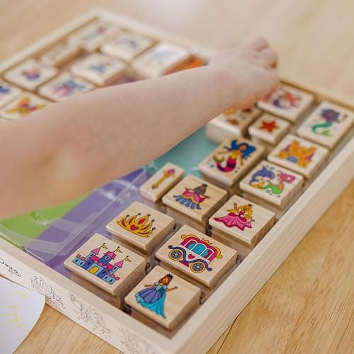 Melissa & Doug Deluxe Wooden Stamp and Coloring Set – Fairy Tale (30 Stamps, 6 Markers, 2 Durable 2-Color Stamp Pads) Fairy Tale-Themed Wooden Stamps for Kids and Coloring Activity Set thumbnail 6