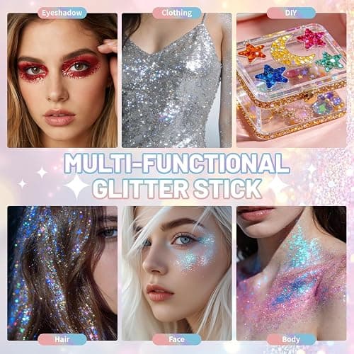 DAGEDA Blue Body Glitter Stick,Sparkly Hair Face Glitter Makeup for Women Rave Outfit Accessories,Holographic Mermaid Glitters Face Paint Stick for Women Halloween Makeup 1.12 oz thumbnail 3