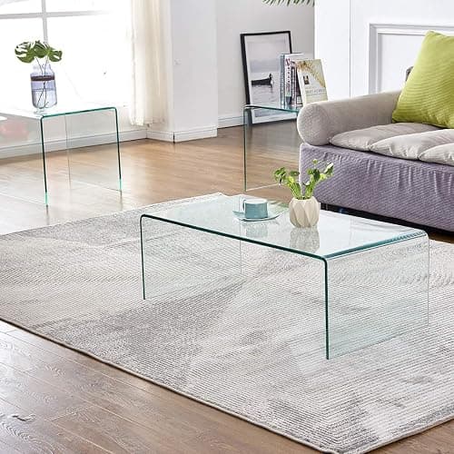 Premium Tempered Glass Coffee Table,Small Modern Clear Coffee Table for Living Room,Match Well with Rug - Clear - 43.3"x19.7"x13.8" thumbnail 4