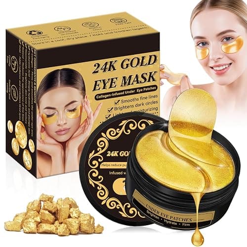 60 Pezzi Patch Contorno Occhi, Patch Occhiaie e Borse in Gel per Sotto gli Occhi, Maschera Contorno Occhi Idratante, Effetto Rinfrescante per Occhi Stanchi, Unisex (24K Gold) - Image 1